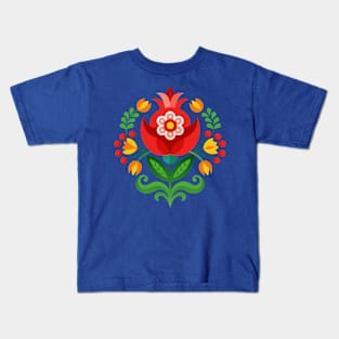 Scandinavian rosemaling folk art flower ornament Kids T-Shirt